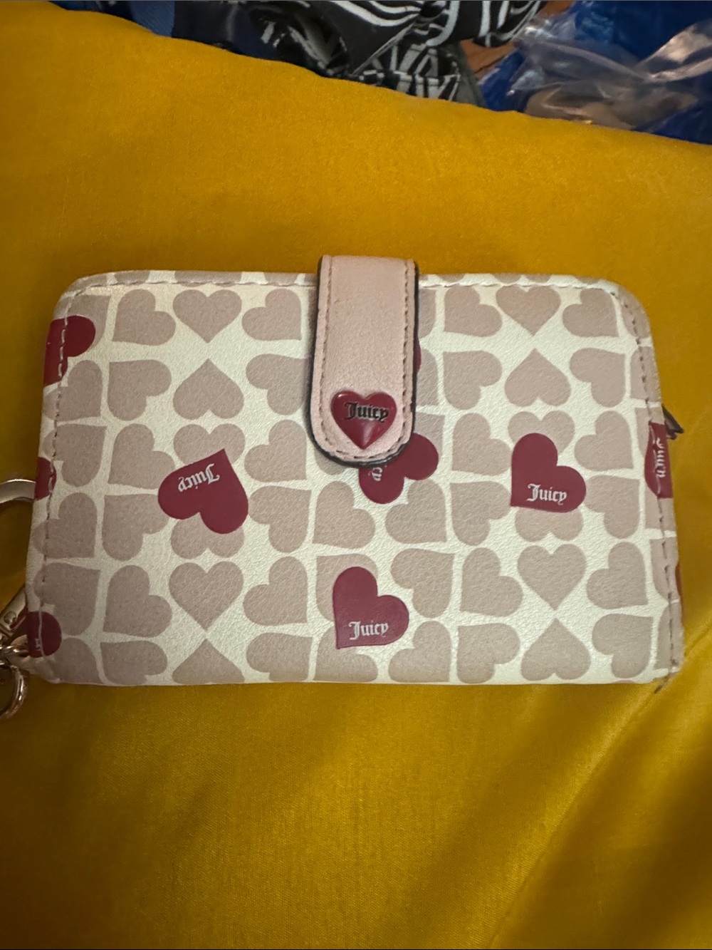 Juicy Couture Pink and Red Heart Print Zip Wallet